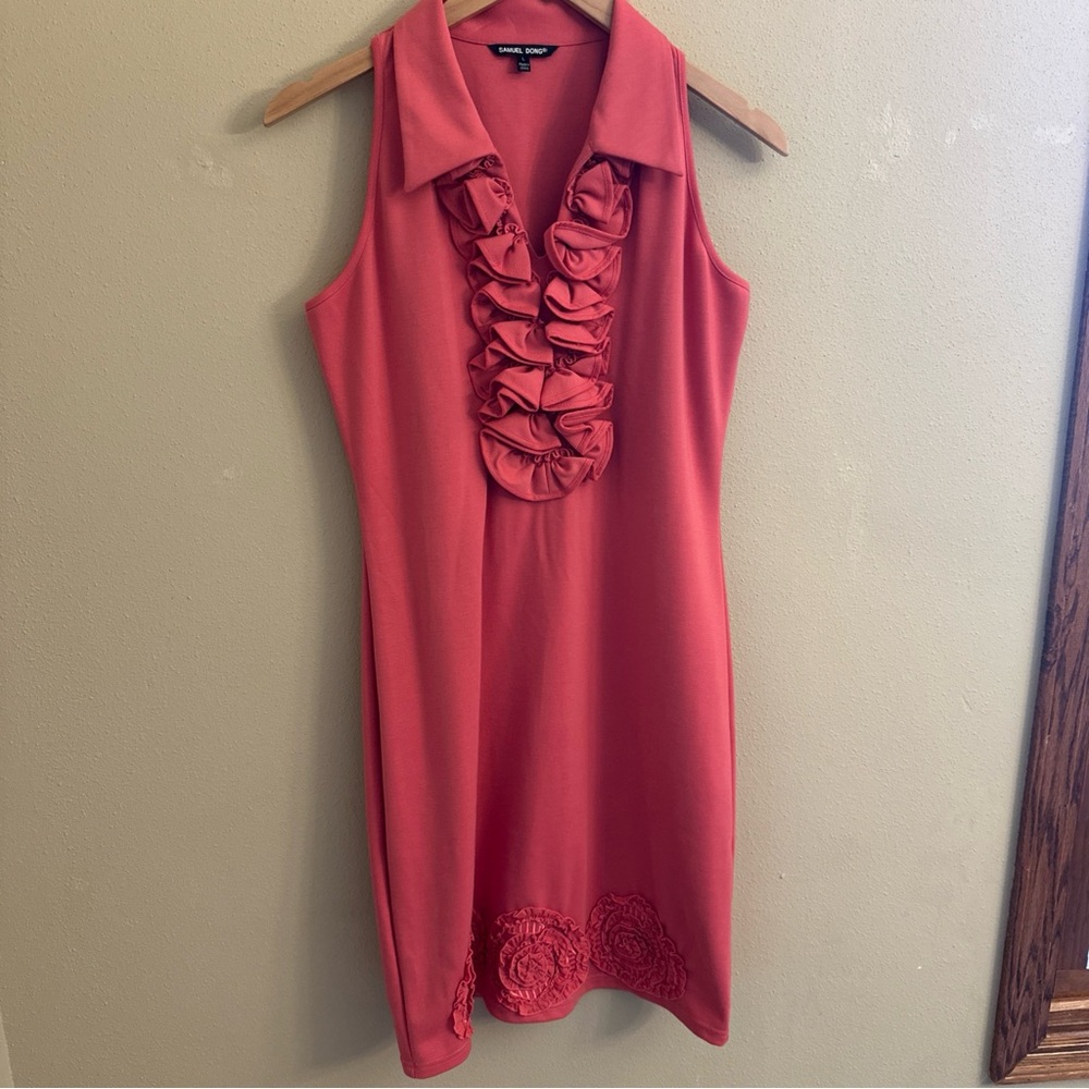 Samuel Dong Dress Size Large Ruffles Spring Easter Office Party Pink Excellent